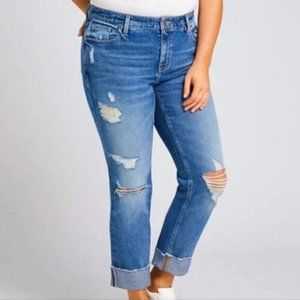 Lane Bryant Flex Magic Waistband High Rise Straight Distressed Jeans Raw Hem 28